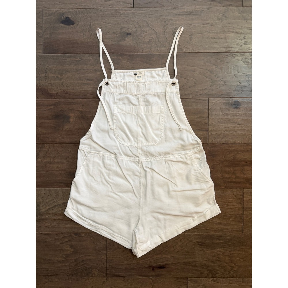 Billabong Short Overalls Womens Medium White Cotton Blend Solid Relaxed Beachy